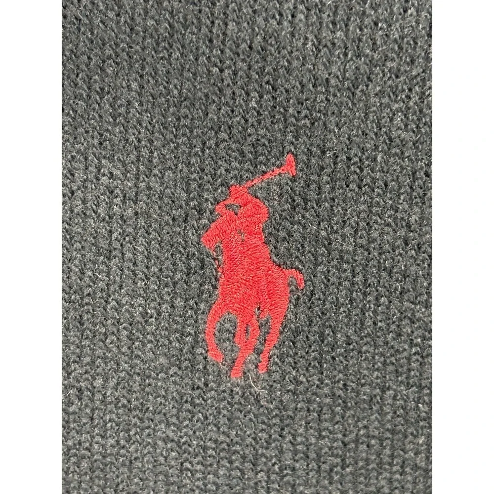 VTG Polo Ralph Lauren Mens Sweater Large Black 1/4 Zip Knit Cotton Y2K red pony